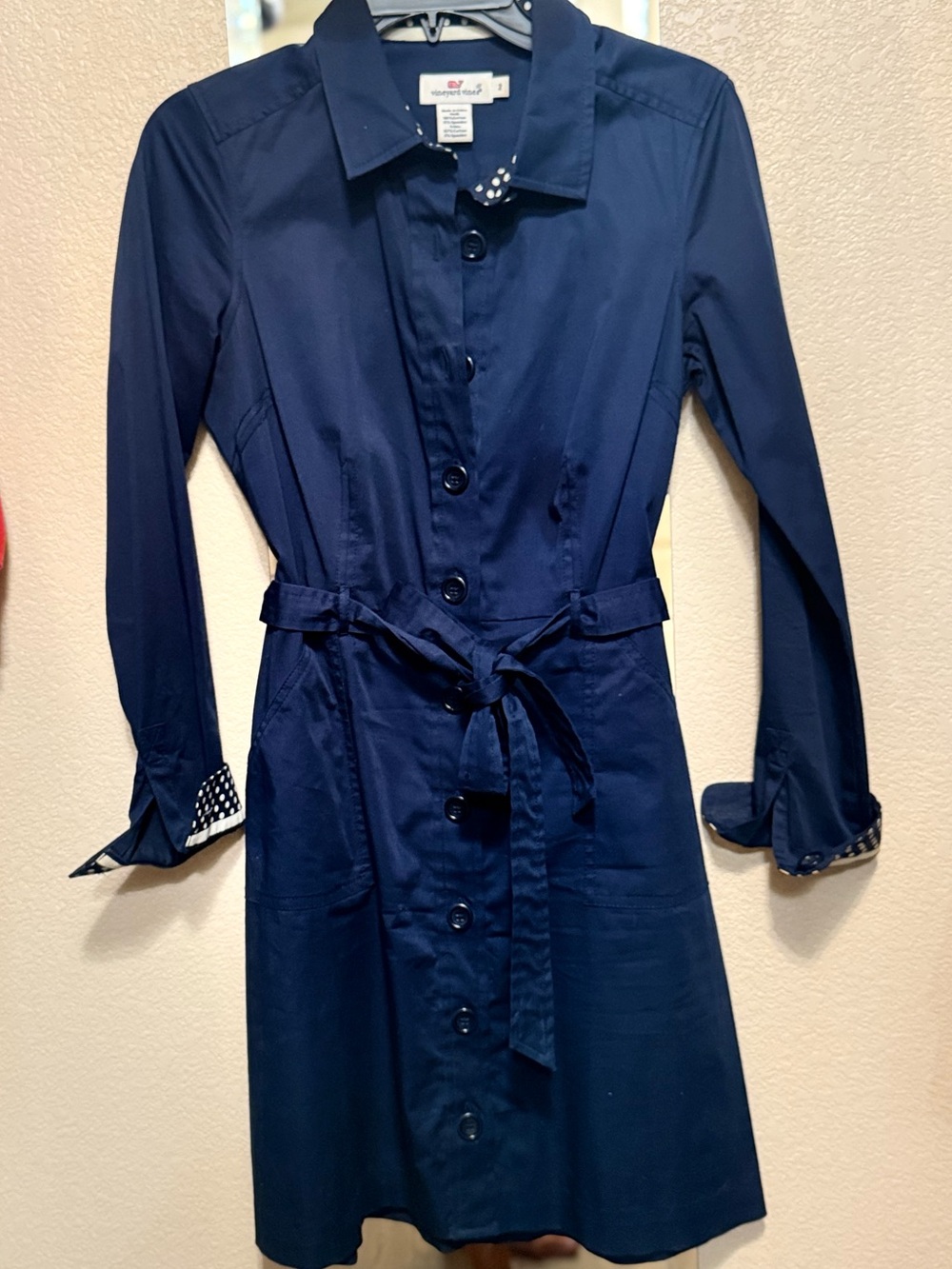 Vineyard Vines Navy Long-Sleeve Button Dress with Tie Waist
